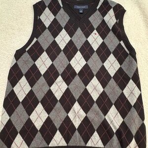 Tommy Hilfiger Men's V-Neck Argyle Sweater Vest - Black, Gray, and Red